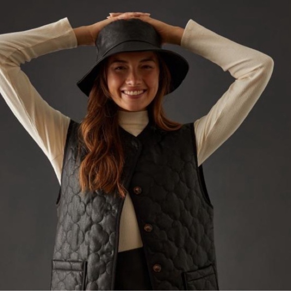 ♥️NWOT♥️FRNCH x Anthropologie Gisette Faux Leather Sleeveless Quilted Vest Black